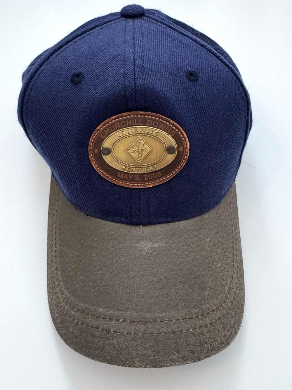 2003 Kentucky Derby 129 Churchill Downs Leather Patch Hat Navy Adjustable
